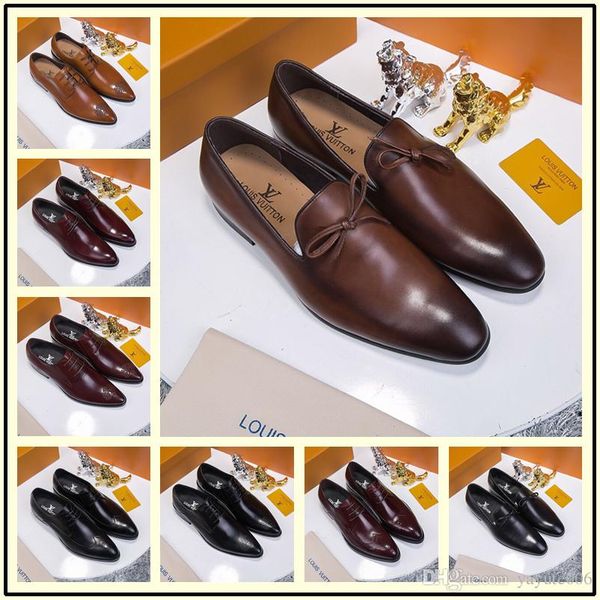 

2018 new fashion italian designer formal men's dress shoes genuine black classic luxury wedding shoes men mocasines
