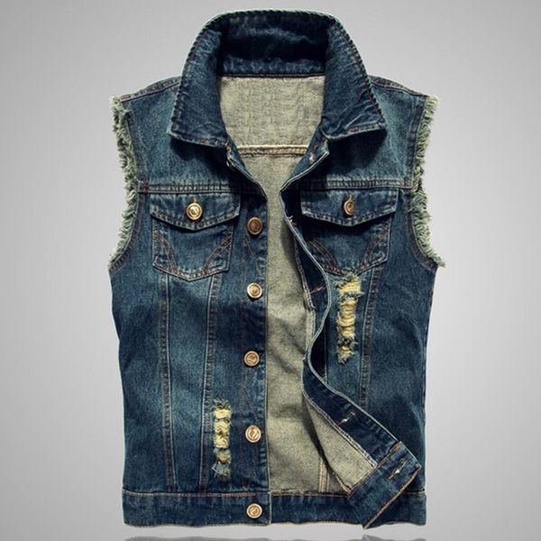 

ripped denim vests men sleeveless jacket plus size 5xl 6xl solid color waistcoat jeans blue cowboy spring autumn 2018 fashions, Black;white