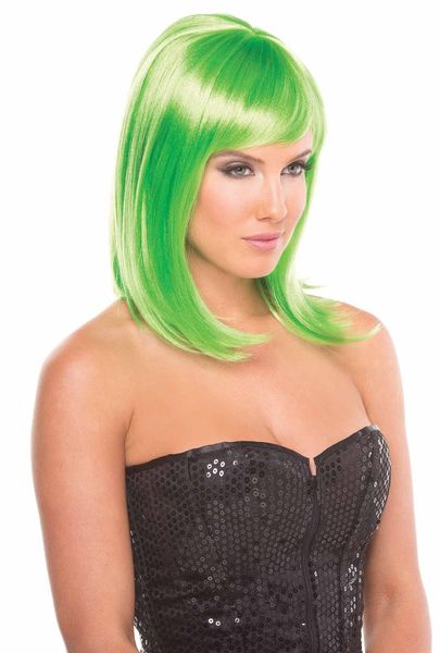 

green solid color long doll costume wig, Black;brown