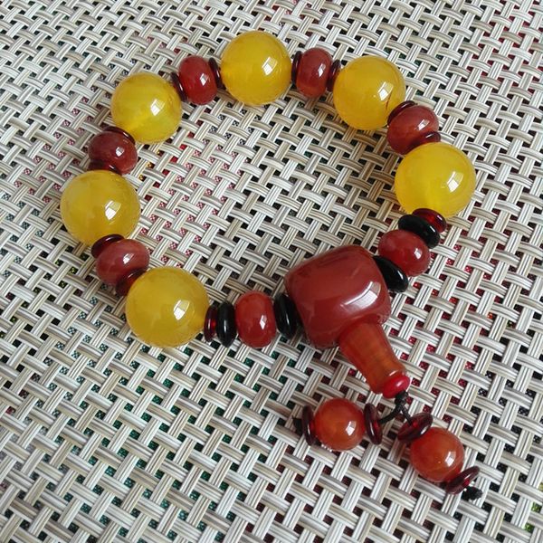

genuine natural jade yellow agate round beads bracelet mens and womens yellow agate tee pendant chalcedony bracelet, Black