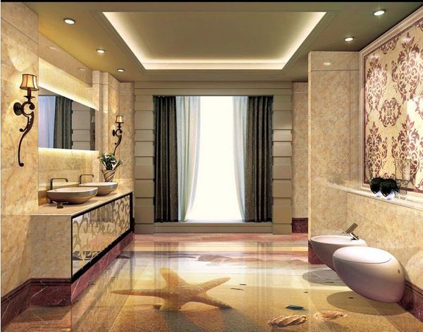 

bathroom wallpaper sunset beach starfish shells bathroom 3d floor vinyl flooring bathroom