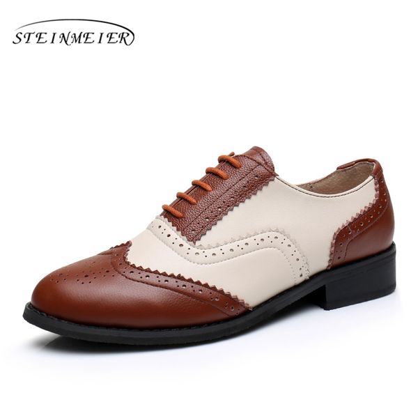 

women genuine cow leather big us 11 designer vintage flat shoes round toe handmade brown beige 2017 oxford shoes for women fur, Black