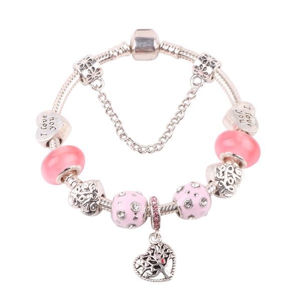 

aifeili pink crystal love of birds beadscharm bracelet femme for women girls vintage fine bracelets with silver color jewelry, Black