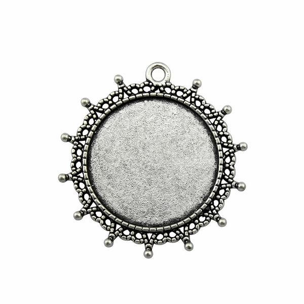 

7 pieces cabochon cameo base tray bezel blank jewelry materials umbrella single side one hanging inner size 30mm round cameos and cabochons, Slivery;crystal