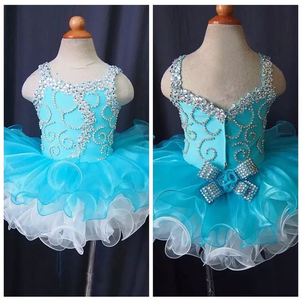 

2019 cute spaghetti ball gown blue flower girls dresses organza beads cupcake little girls pageant dresses kids toddler glitz prom infant, White;red