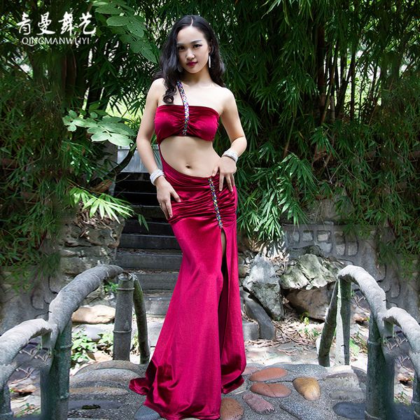 

green the dance art 2018 new belly dance performance fund suits autumn uniforms suit du danyan oriental, Black;red