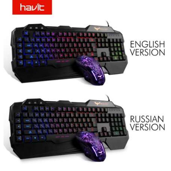 HAVIT Russian Gaming Keyboard Mouse Combo USB Wired Rainbow RGB Backlight Mode Keyboard Mouse Set per Laptop Desktop HV-KB558CM