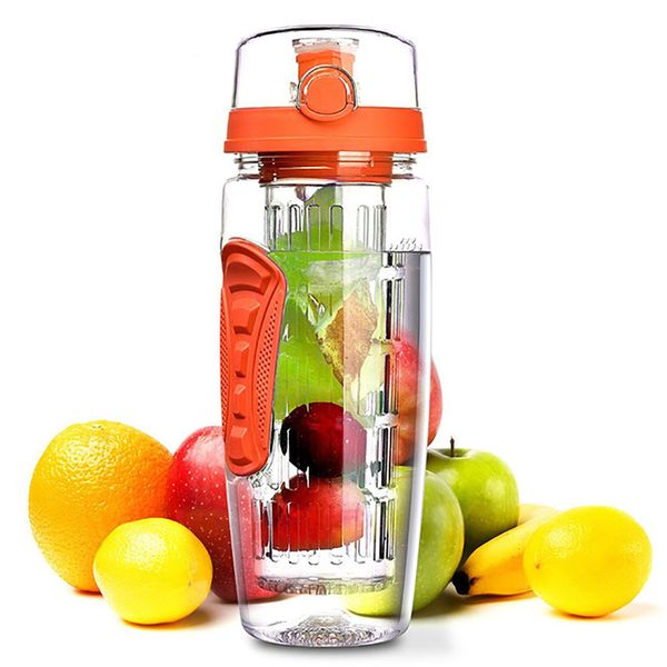 

32oz 900ml fruit infuser juice shaker sports lemon water bottle bpa tour hiking portable climbing camp bottles logo custom