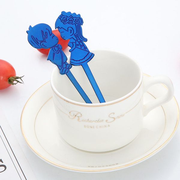 

2pc/set stainless steel gilt coffee spoon for kitchen valentine's day gift cartoon couple wedding supplies tableware spoons