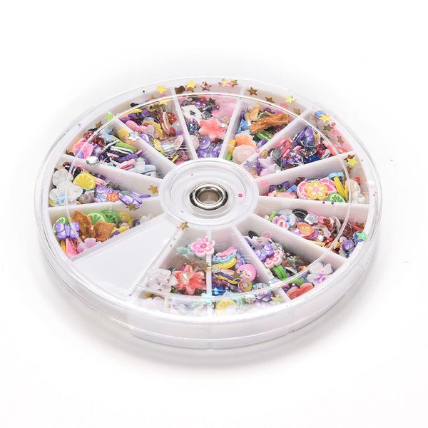 

fashion one wheel nail art tips glitters rhinestones slice decoration manicure 1200pcs mixed styles, Silver;gold
