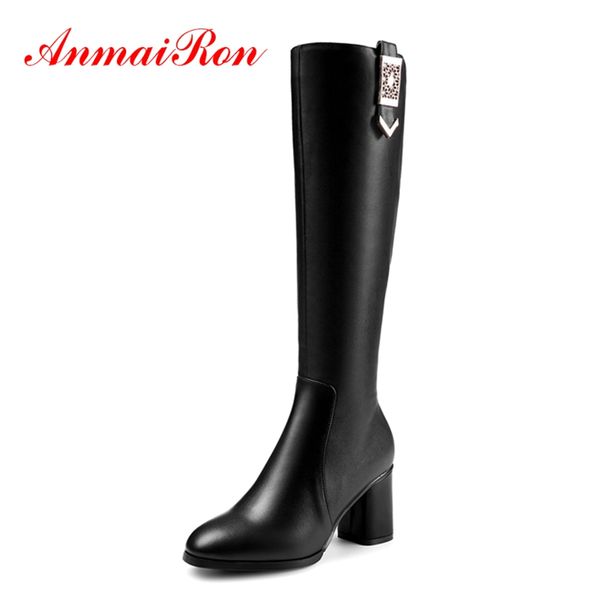 

anmairon round toe basic zip knee-high zapatos de mujer winter boots for girls shoes winter boots size 34-39 zyl1422, Black