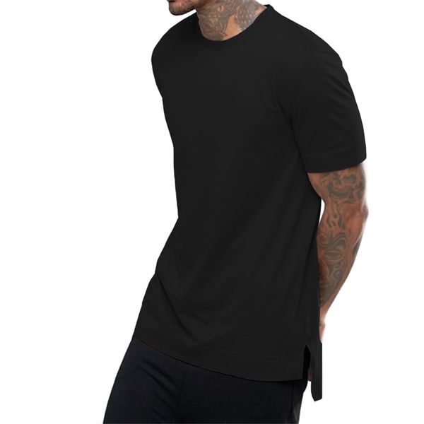 OA Mens Fashion Super Longline T-shirt con orlo a gradini Camicie Casual Top in cotone tinta unita maniche corte Breath Tee