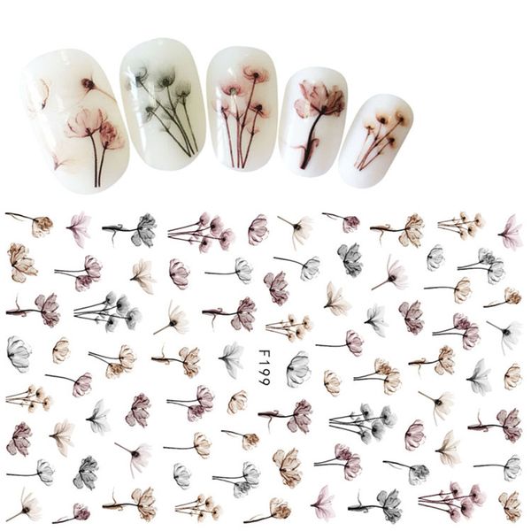 

2017 new flower series nail sticker cherry blossom daisy lavender flower pattern 3d transfer sticker manicure nail decoration, Black