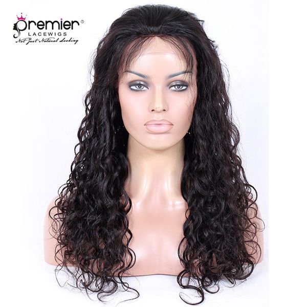 

premier pre-plucked natural hairline glueless lace front wigs brazilian remy human hair 150% density loose curly for american, Black;brown