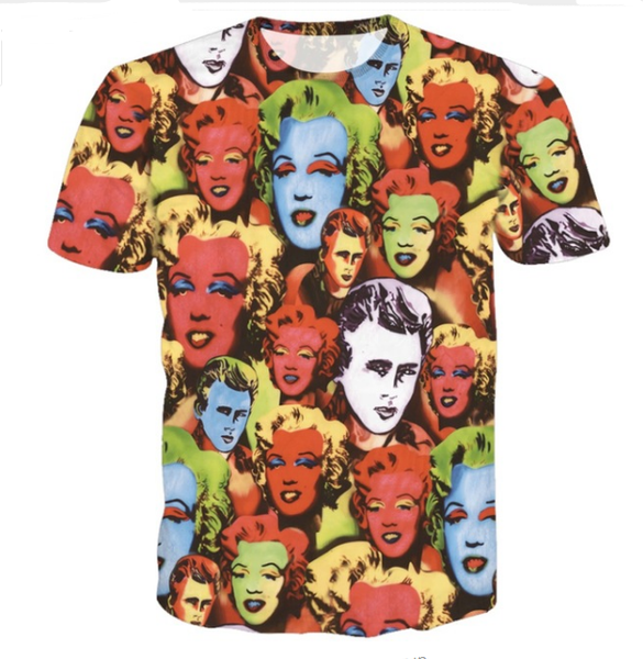 

wholesale-fashion mens/womens summer style goddess marilyn monroe funny 3d print casual t-shirt dxr0052, White;black