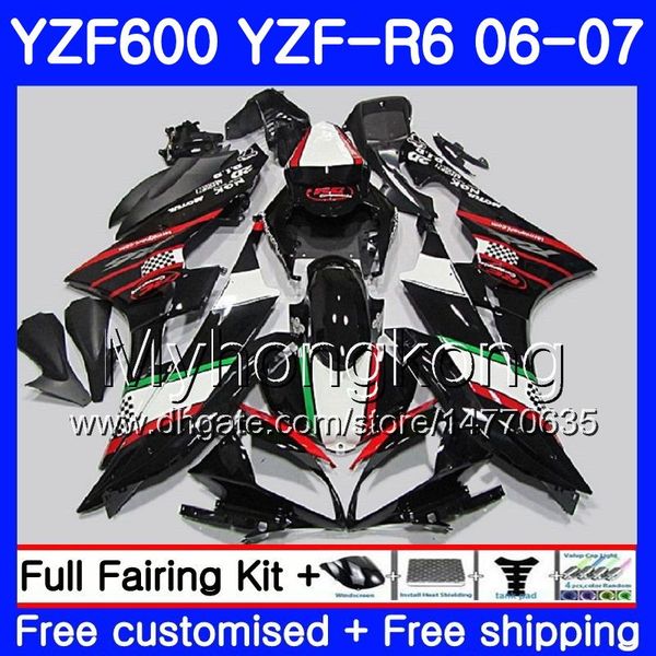 Corpo preto vermelho + tanque para YAMAHA YZF R 6 YZF 600 YZF-600 YZFR 06 07 Quadro 233HM.10 YZF-R6 06 07 YZF600 YZF R6 2006 2007 Kit de Carcaças