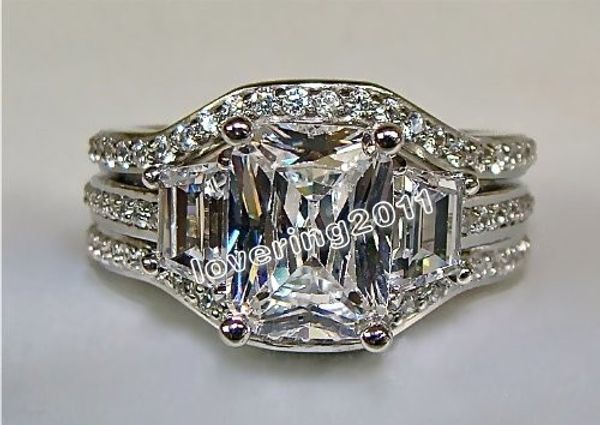Choucong Prinzessin Cut 5ct Diamond 10kt Weiß Gold gefüllt 3-in-1 Verlobungs Ehering Set Größe 5-11 Geschenk 1cvu