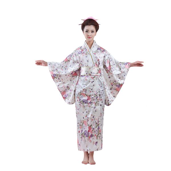 

printed woman lady japanese tradition yukata cosplay costume kimono bath robe gown with obi flower vintage evening party dress, Red