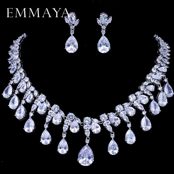 

emmaya water drop white cubic zirconia cz silver color jewelry sets for women fashion bridal earrings pendant necklace