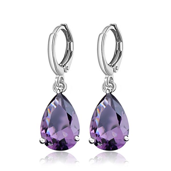 

atreus purple cz jewelry silver color waterdrop pendiente brincos 7 colors cubic zircon enchanting hoop earring for women boucle, Golden;silver