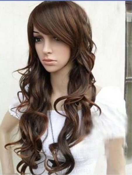

new long curly natural brown -made hair cosplay wig 65-70cm, Black