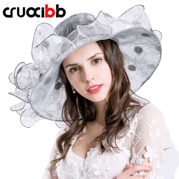 

cruoxibb summer yarn female hat dot bow design hats for women casquette england style vintage uv protection beach panama hat, Blue;gray