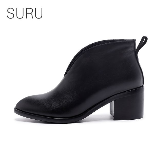 

v boots leather chunky heels booties for woman black casual shoes