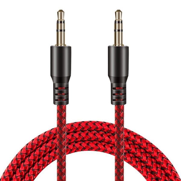 

1m nylon aux cable 3.5mm to 3.5 mm male to male jack auto car audio cable gold plug kabel line cord for iphone huawei 500pcs/lot