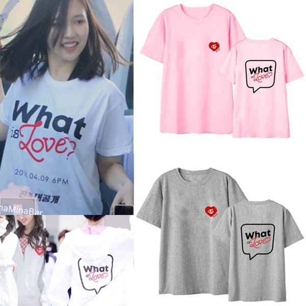 

summer twice what is love new album same love heart printing o neck t shirt kpop once loose short sleeve t-shirt tee, White