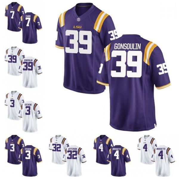 

Custom LSU Tigers College Football white purple yellow Stitched Any Name Number 3 Beckham 9 Joe Burrow 4 Nick Brossette NCAA 125th Jerseys