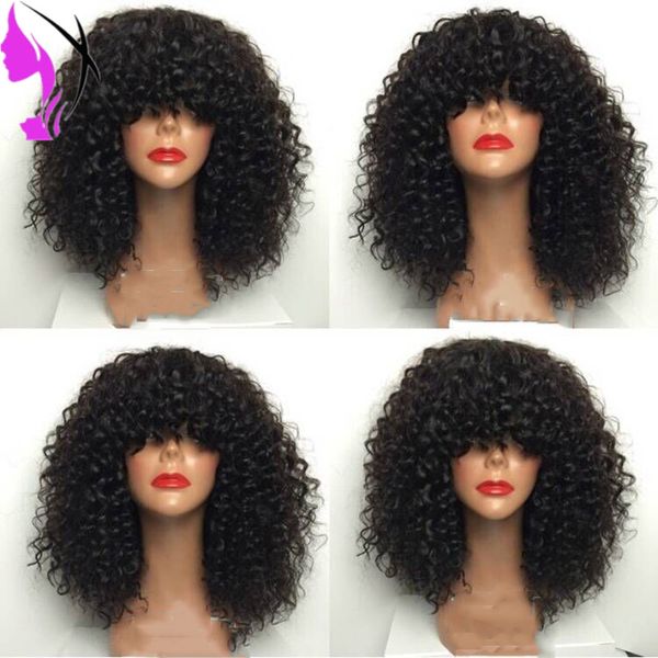 Nero Marrone Rosso Viola Rosa Gey parrucca anteriore in pizzo sintetico riccio afro crespo parrucca corta in pizzo glueless con frangia per donne bianche nere