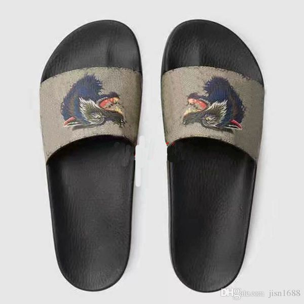 

fashion designer shoes rs for men and women with box 2017 designer flower printed beach flip flops slipper quality, Black