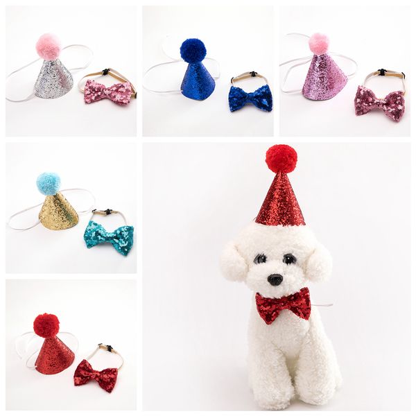 

Pet cat dog glitter hat puppy happy birthday party bow tie cap headwear fancy co tume outfit pet upplie ffa619