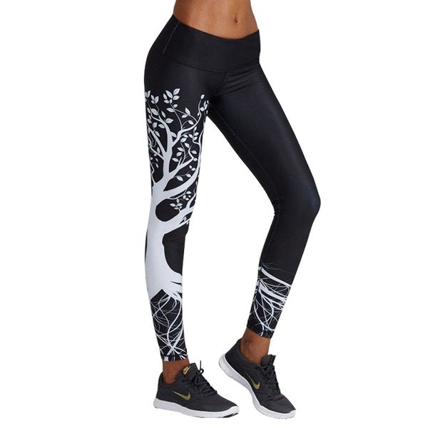 

fashion tree printed leggings women pants high waist fitness legging femme workout leggings trousers women s- 2 colors, Black