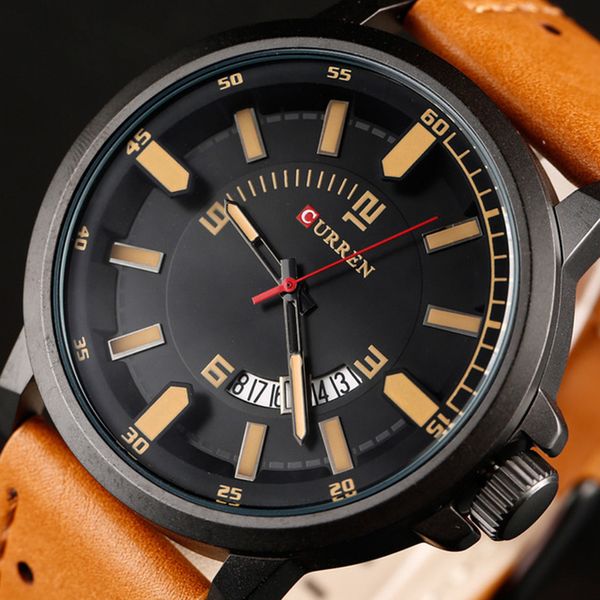 

2018 curren brand casual men quartz watch men's sports watches male leather date analog clock relogio masculino, Slivery;brown