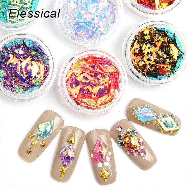 Elessical 6 Bottles Holographic Rhombus Nail Art Decorations