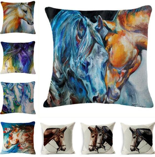 New Style Oil Painting And Watercolor Horse Pillow Case Cotton