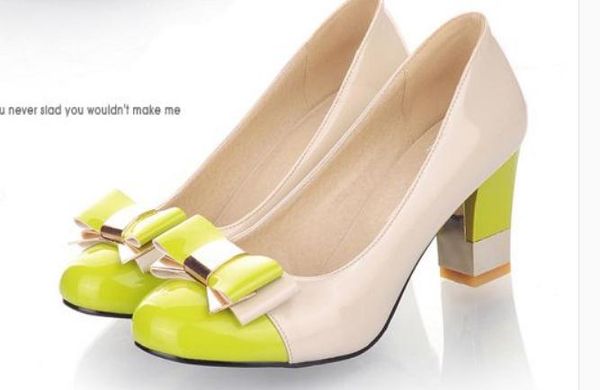 

send bowknot blue patchwork coarse heel high heel women shoes, Black