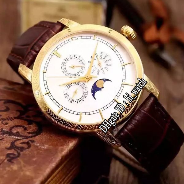 

новый metiers d'art 88172 / 001r-a104 вечный календарь комплексная функция желтое золото белый циферблат швейцарский кварц фазы луны мужские, Slivery;brown