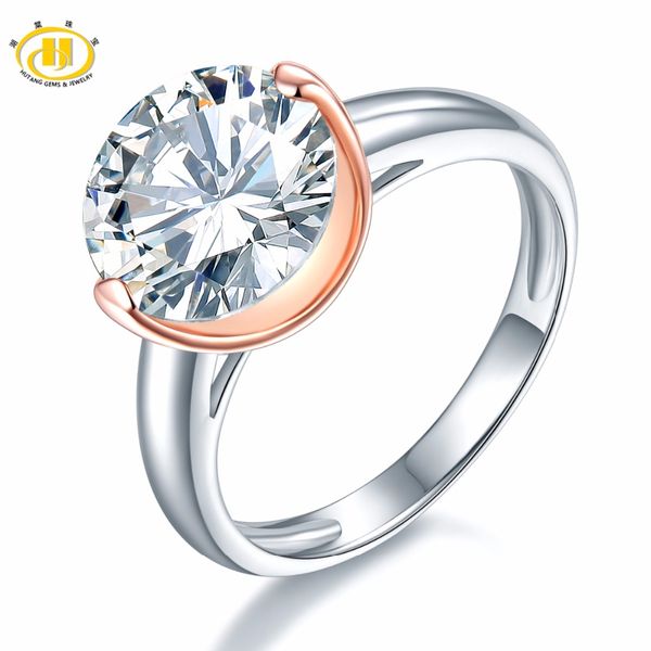 

hutang round 10 mm similar diamond solid 925 sterling silver wedding ring women's gift fine jewelry christmas presents for 2018, Golden;silver