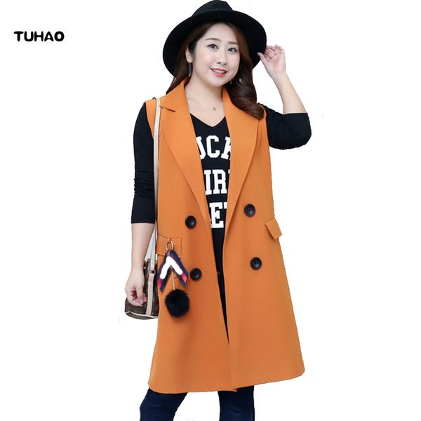 

tuhao plus size 3xl 2xl office lady vest coat long elegant black vests jacket 2018 autumn winter outwear casual coats lm75, Black;white