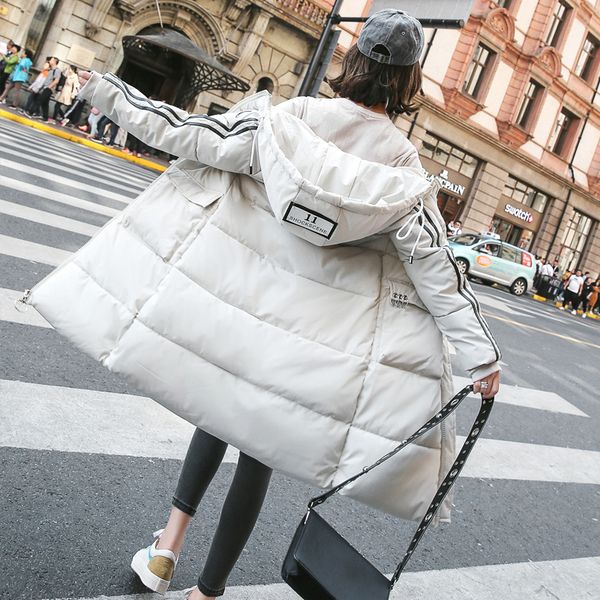 

film red winter coats network students long down jacket chic female college wind with thick loose cotton-padded jacket bt, Black