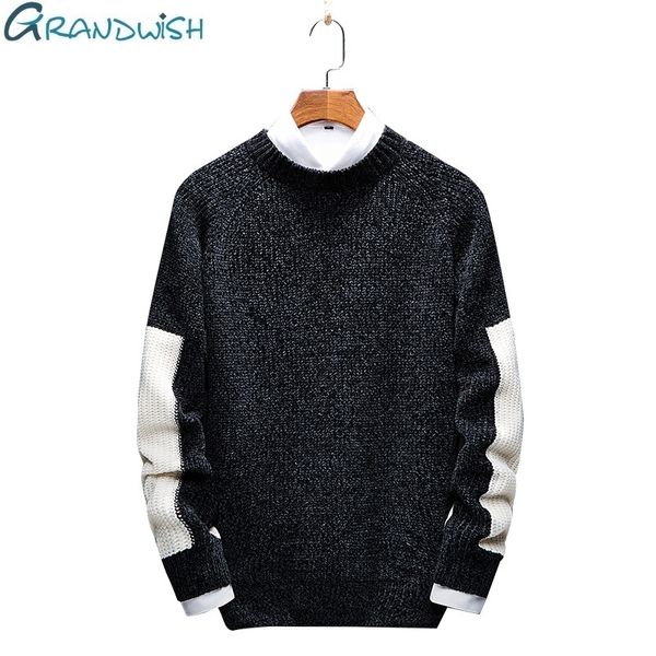 

grandwish 2018 prevalent male sweaters patchwork knitted clothing men's fashion o-neck sweater knitwear, za015, White;black
