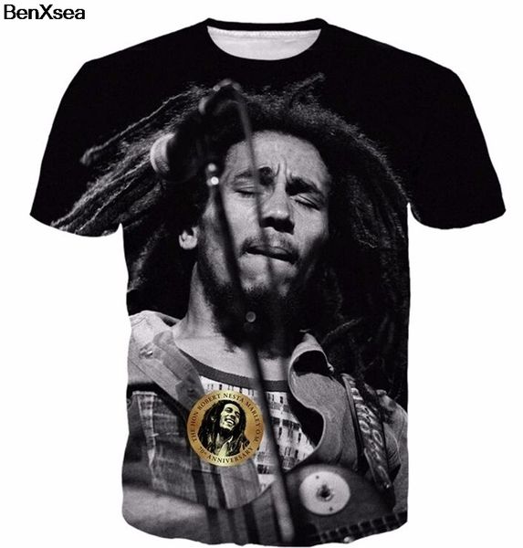 

benxsea reggae star bob marley prints t shirts men women popular hip hop rock style t shirts hipster 3d shirt tees, White;black