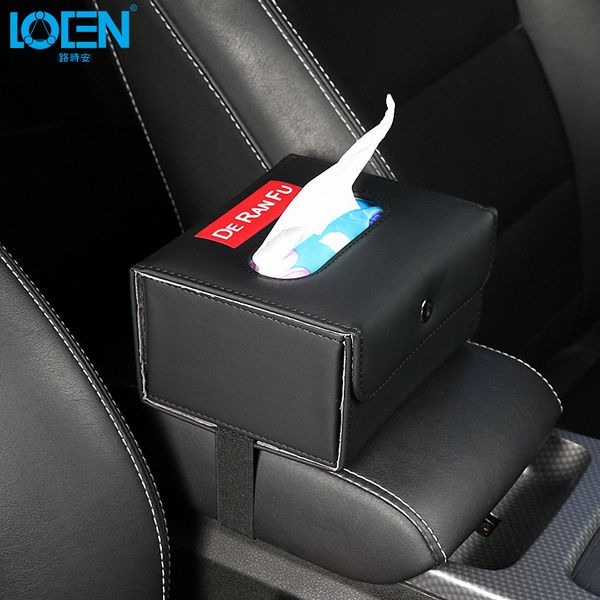 

car armrest/seat back hanging tissue box pu leather with elastic band foldable tissue holder automible accessories black red