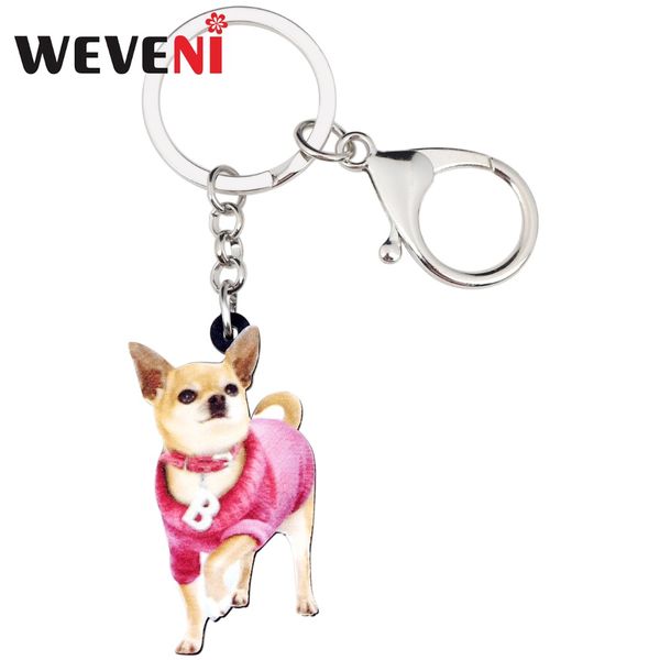 

weveni acrylic sweet pink walking chihuahua dog key chains keychain rings animal jewelry for women girl handbag charms gift bulk, Silver