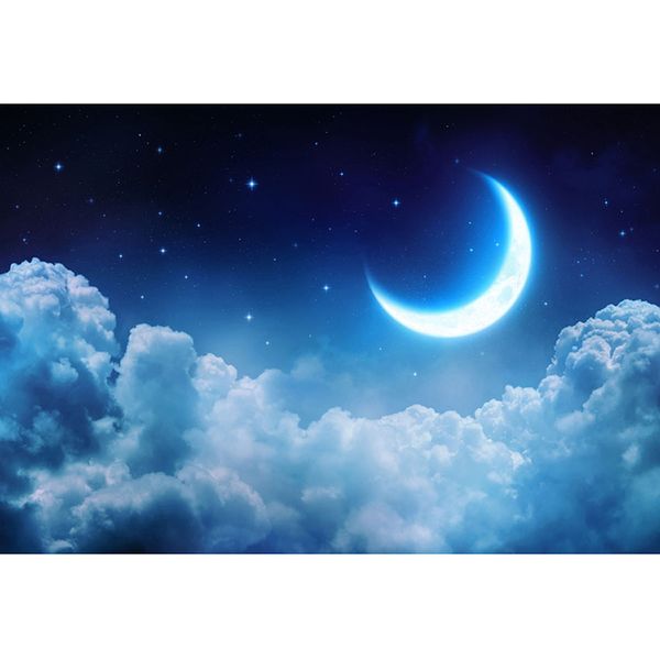 Nacht Sternenhimmel Crescent Moon Party Hintergrund gedruckt dicke Wolke Neugeborene Baby Dusche Requisiten Kinder Geburtstag Photo Booth Hintergrund