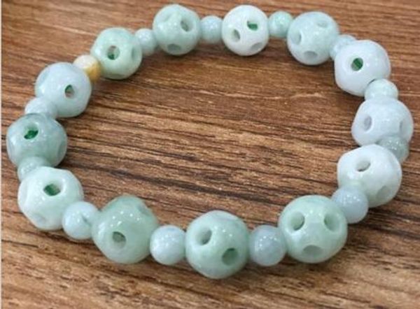 

100% a grade natural jade lucky hollow ball beads link bangle bracelet, Golden;silver