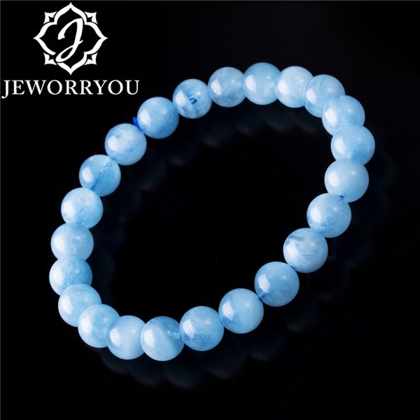 

6-12mm aquamarine bracelet femme aquamarine beads bracelets round blue natural stone beads stretch bracelet for women, Golden;silver