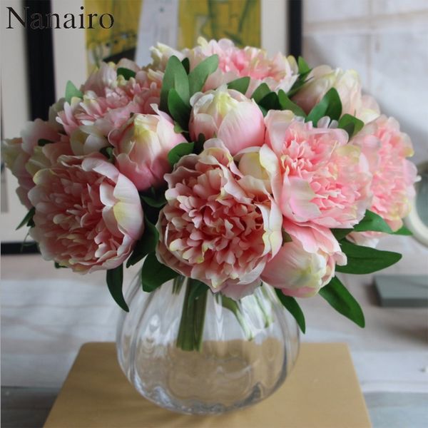 

big size 5 heads european peony flower bouquet artificial silk flower rose bouquet wedding home party decoration fake